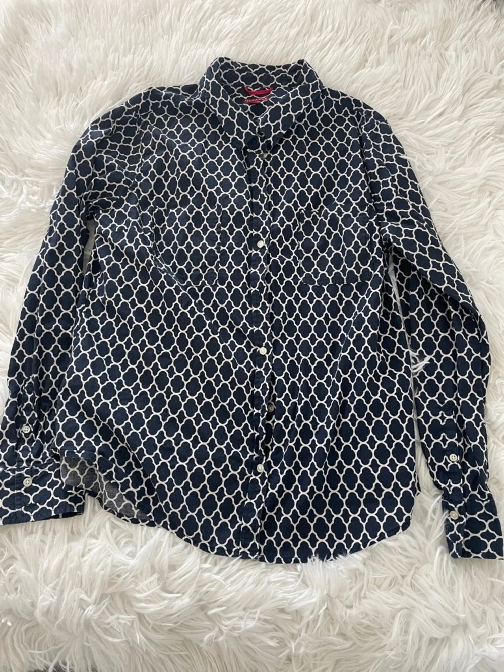 Merona Navy and White Geometric Button-Up Blouse - Picture 1 of 3